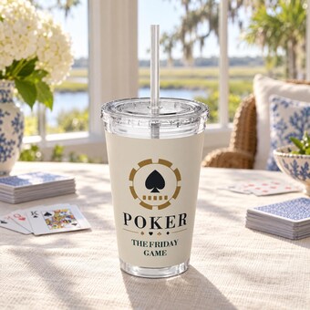Personalized Poker Tumbler with Straw